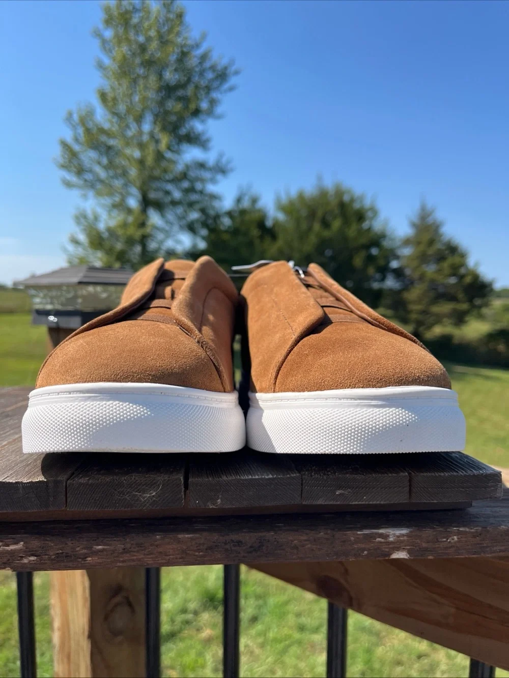 George Men's Gore Slip On Shoes cognac Brown NWT Size 12 Genuine Leather